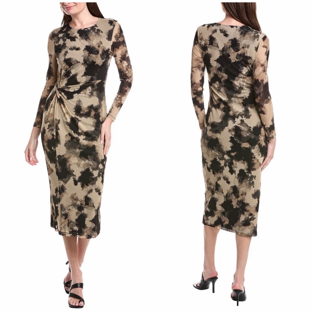 Kenneth Cole Black and Brown Long Sleeve Dress